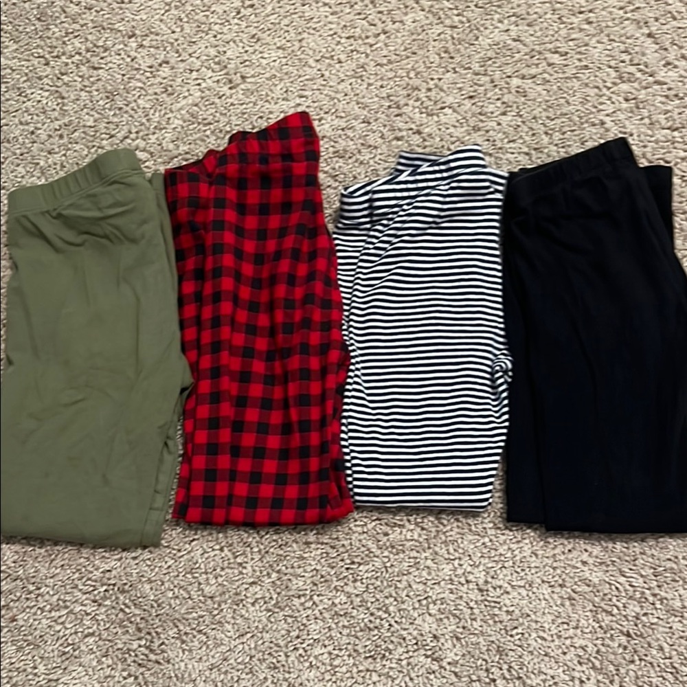 Set of Four leggings - Green, Red Plaid, Striped, Black